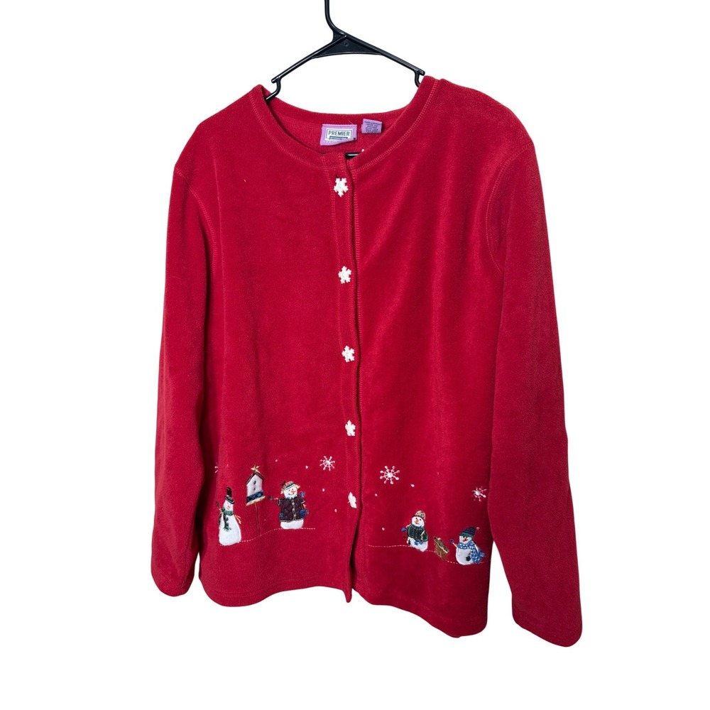 Premier International Ladies Plus Red Fleece Christmas Snowman Tree Cardigan XL